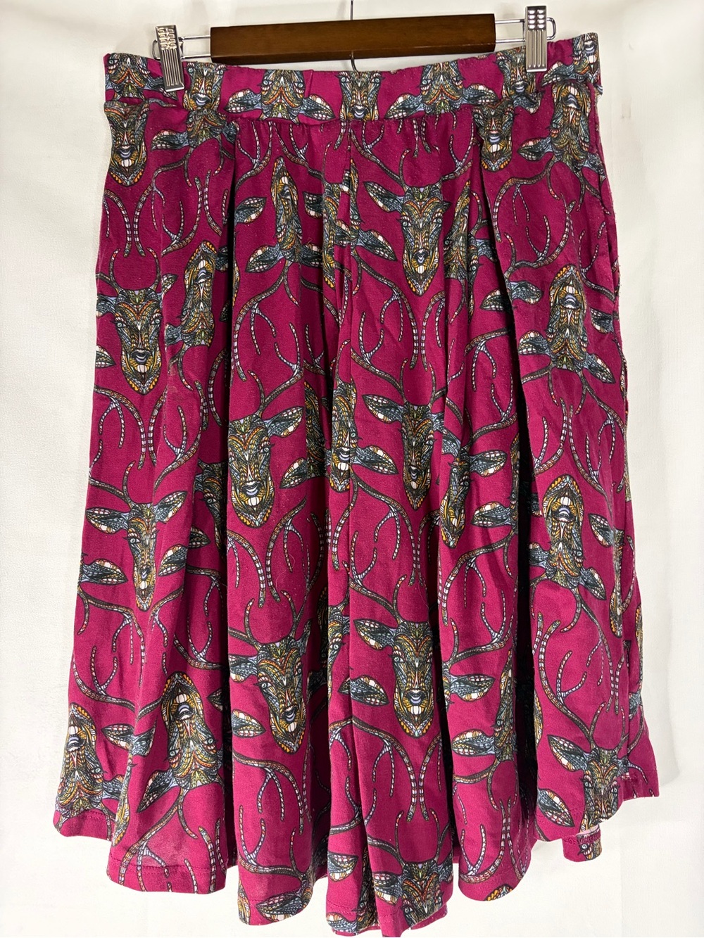 Womens Magenta Printed Pleated Skirt